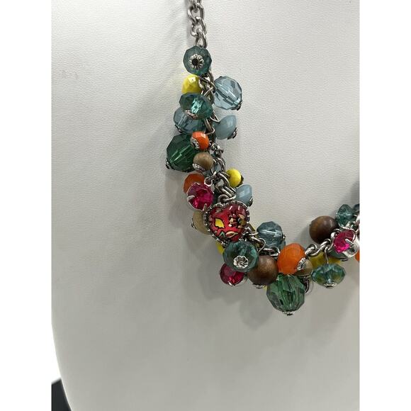 Betsey Johnson Betseyville Multicolor Beaded Cluster Owl Charm Heart Necklace - Picture 2 of 13